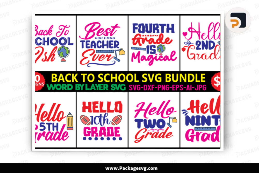 Back To School Bundle SVG EPS PNG JPG DXF AI, Teacher Quotes Design