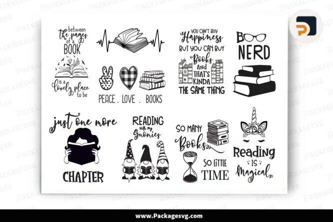 Book Lover SVG Bundle, School SVG PNG DXF EPS JPG Digital Download