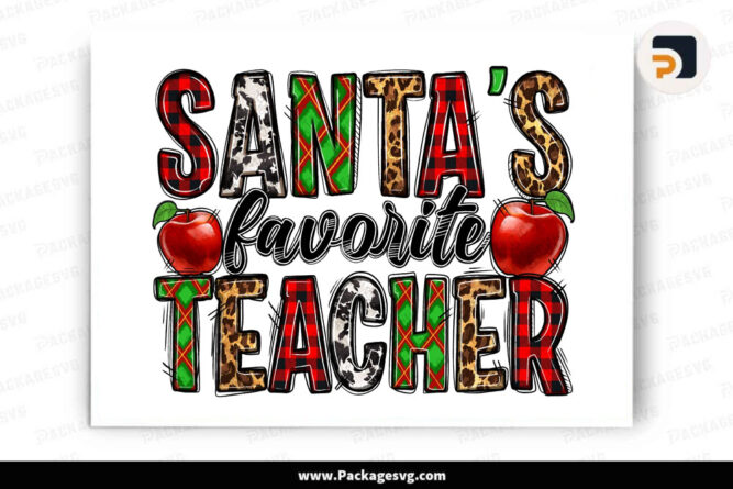 Santa's Favorite Teacher PNG, Merry Christmas Sublimation Design Digital Download