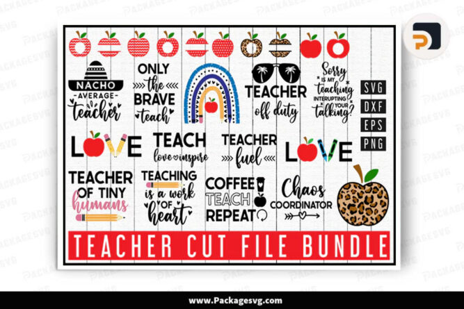Teacher Cut File Bundle SVG PNG EPS DXF, Printable on Shirt
