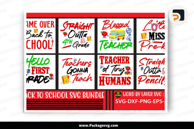 20 Designs Back To School Bundle SVG EPS PNG JPG DXF AI, Printable Teacher T-Shirt