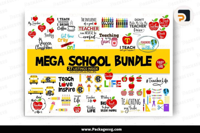 Mega School Bundle, 37 Listings Inside SVG PNG DXF EPS JPG AI Digital Download