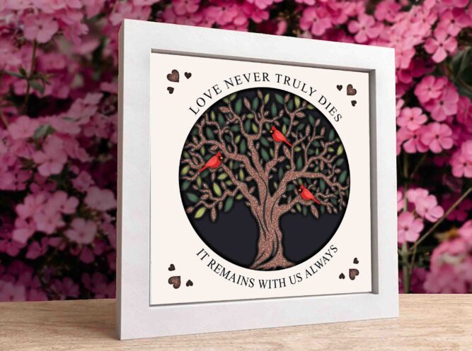 3D Cardinal Bird Tree Shadow Box, Memorial Gift Layered Digital Download LEIDJR17