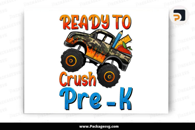 Back To School Boys Pre-K Png, Monster Truck Sublimation Design Digital Download