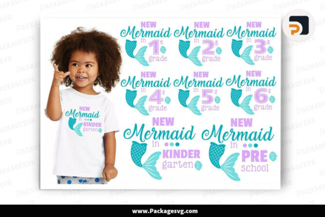 New Mermaid School SVG Bundle, 40 Files SVG PNG EPS DXF PDF Digital Download