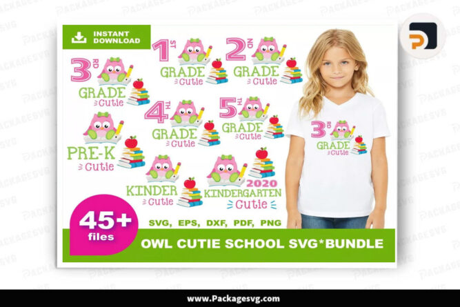 Owl Cutie School SVG Bundle, 45 Files SVG PNG EPS DXF PDF Digital Download LF0TD6CU