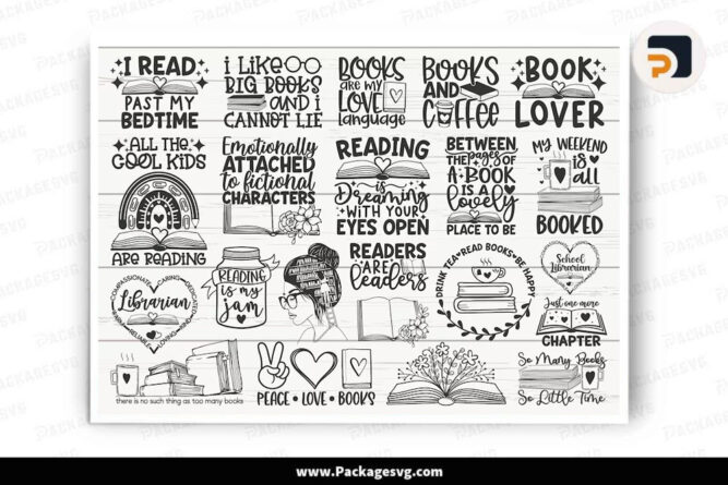 Reading SVG Bundle, Book Lover SVG PNG DXF EPS Digital Download