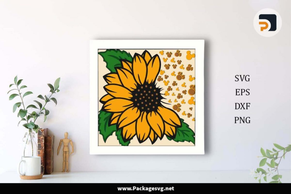 Sunflower Mickey Shadow Box SVG, 3D Disney Papercut Template Digital Download LEQIBPC9