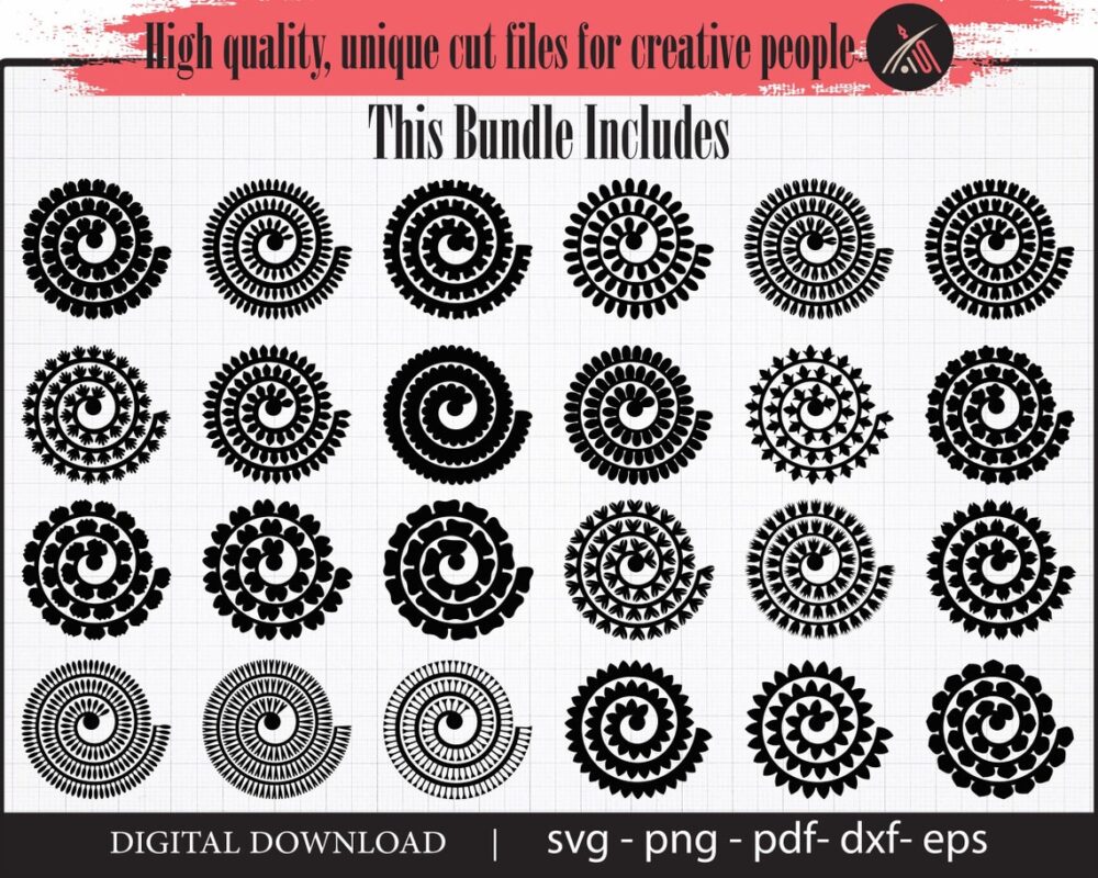 Rolled Flowers SVG PNG DXF EPS PDF Digital Download LEEZIWBE|||||||||||||||3D Paper Flower Bundle