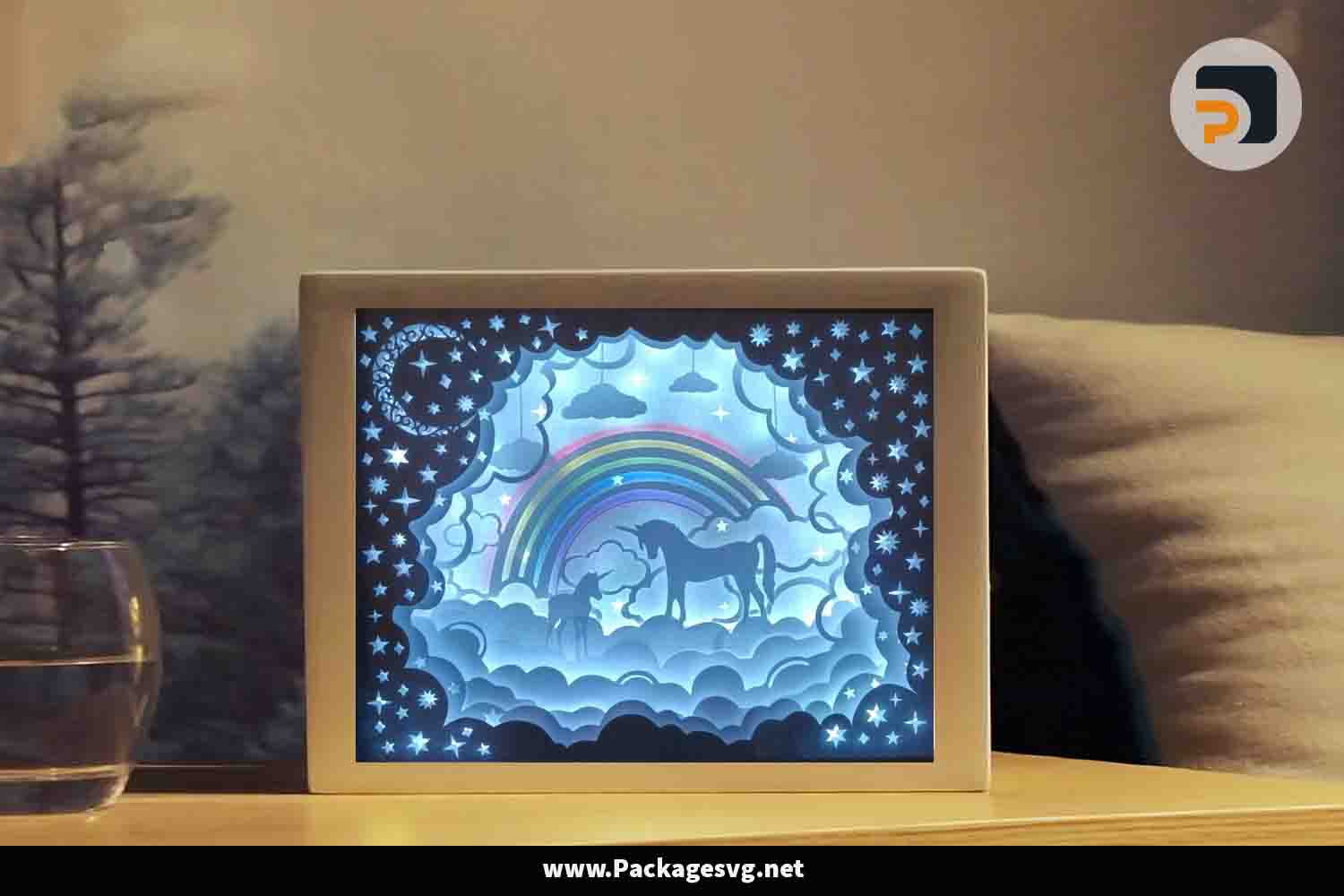 3D Unicorn Clouds Lightbox SVG