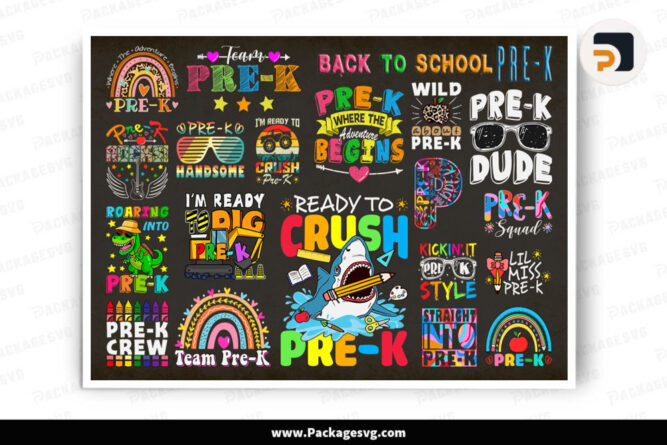Back to School SVG Bundle, 20 Pre-K Designs SVG PNG DXF EPS Digital Download LCFXZDX1