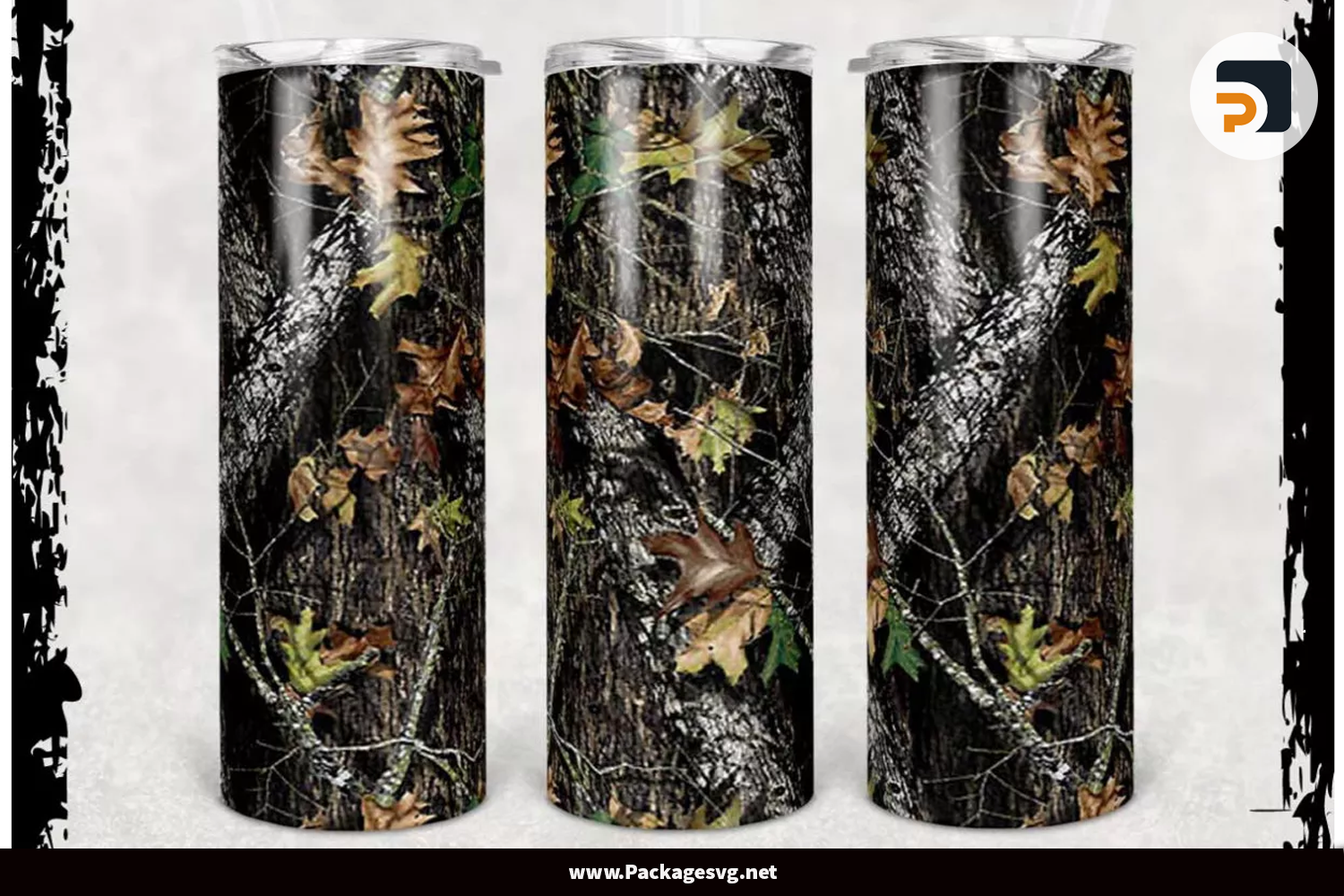 Black Camouflage 20oz Skinny Tumbler Template PNG