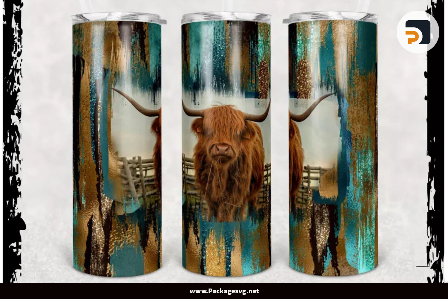 Bull Cow Teal and Gold Brush Strokes