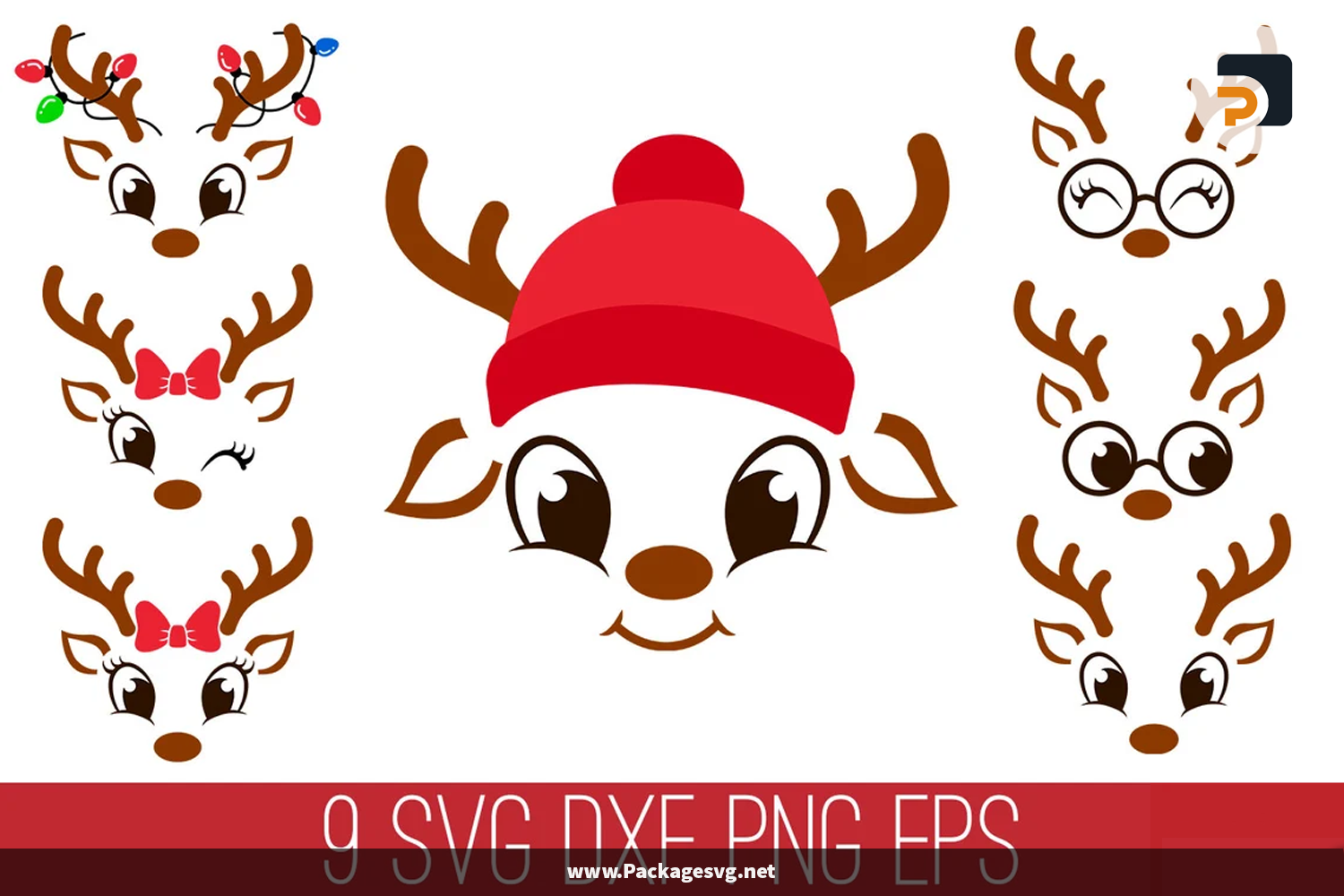 Christmas Reindeer Faces SVG Bundle