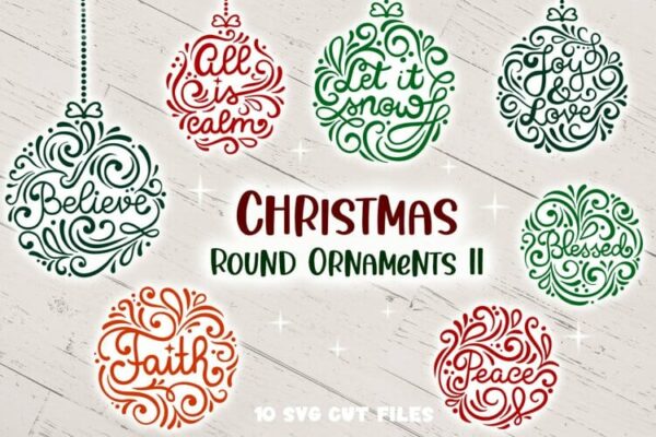 Christmas Round Ornaments II- 10 SVG cut files