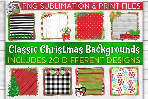 Classic Christmas Bundle of 20 Sublimation Background PNG