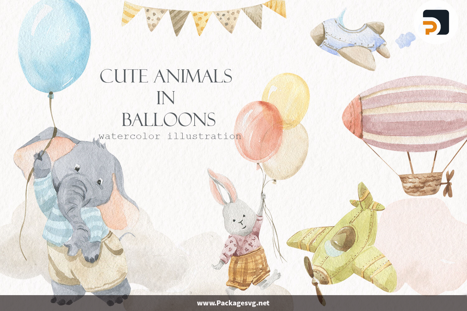 Cute animals with balloons PNG Digital Download||||||||
