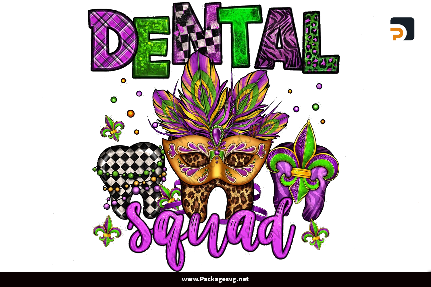 Dental Squad Mardi Gras Teeth PNG Sublimation Design Digital Download||