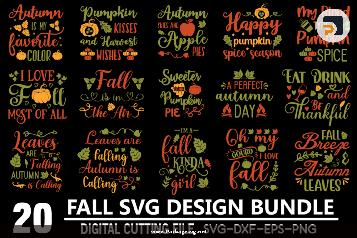 Fall Quote Bundle 20 Designs SVG PNG EPS DXF JPG