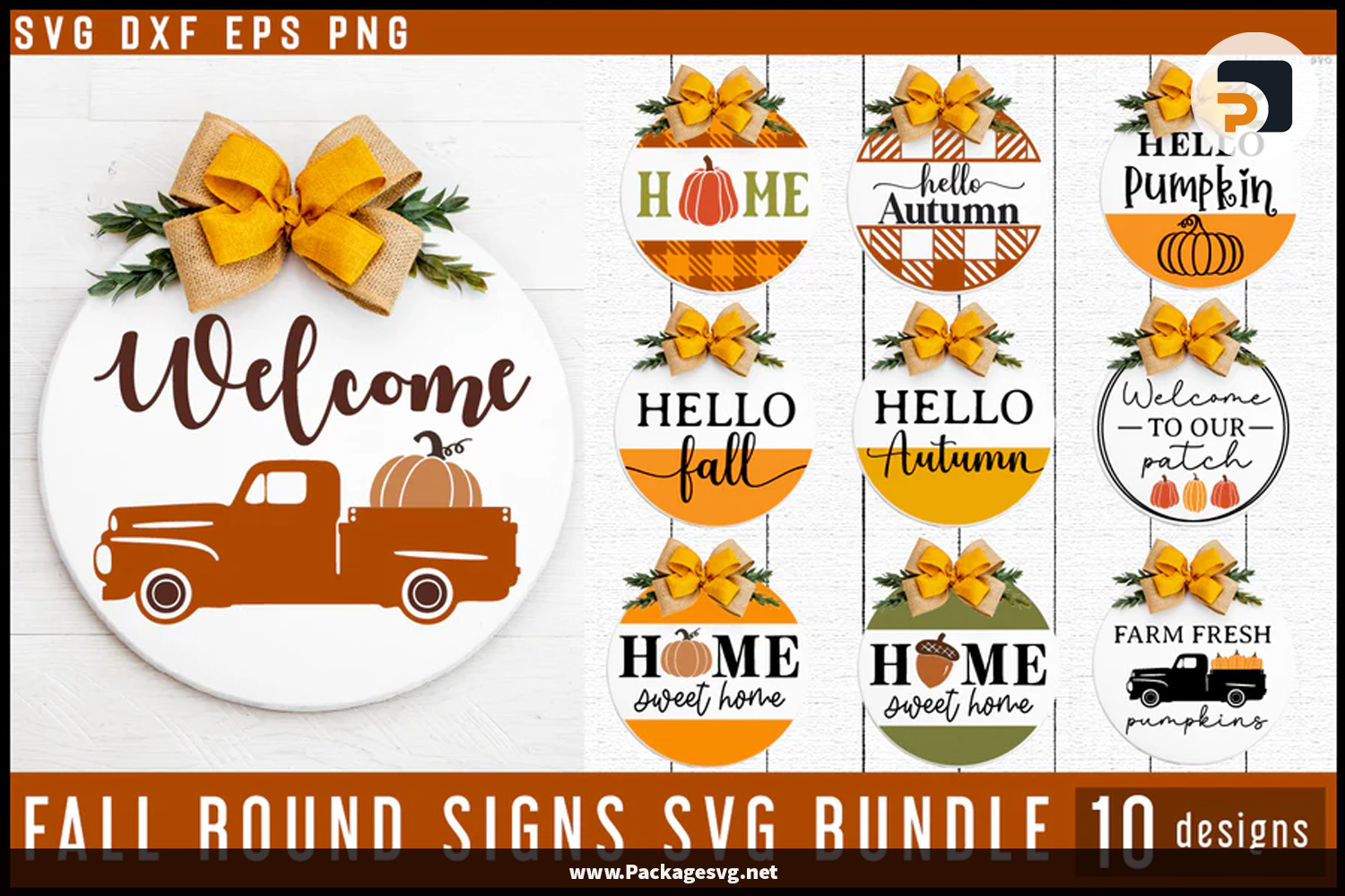 Fall Round Porch Signs Bundle SVG PNG EPS DXF PDF