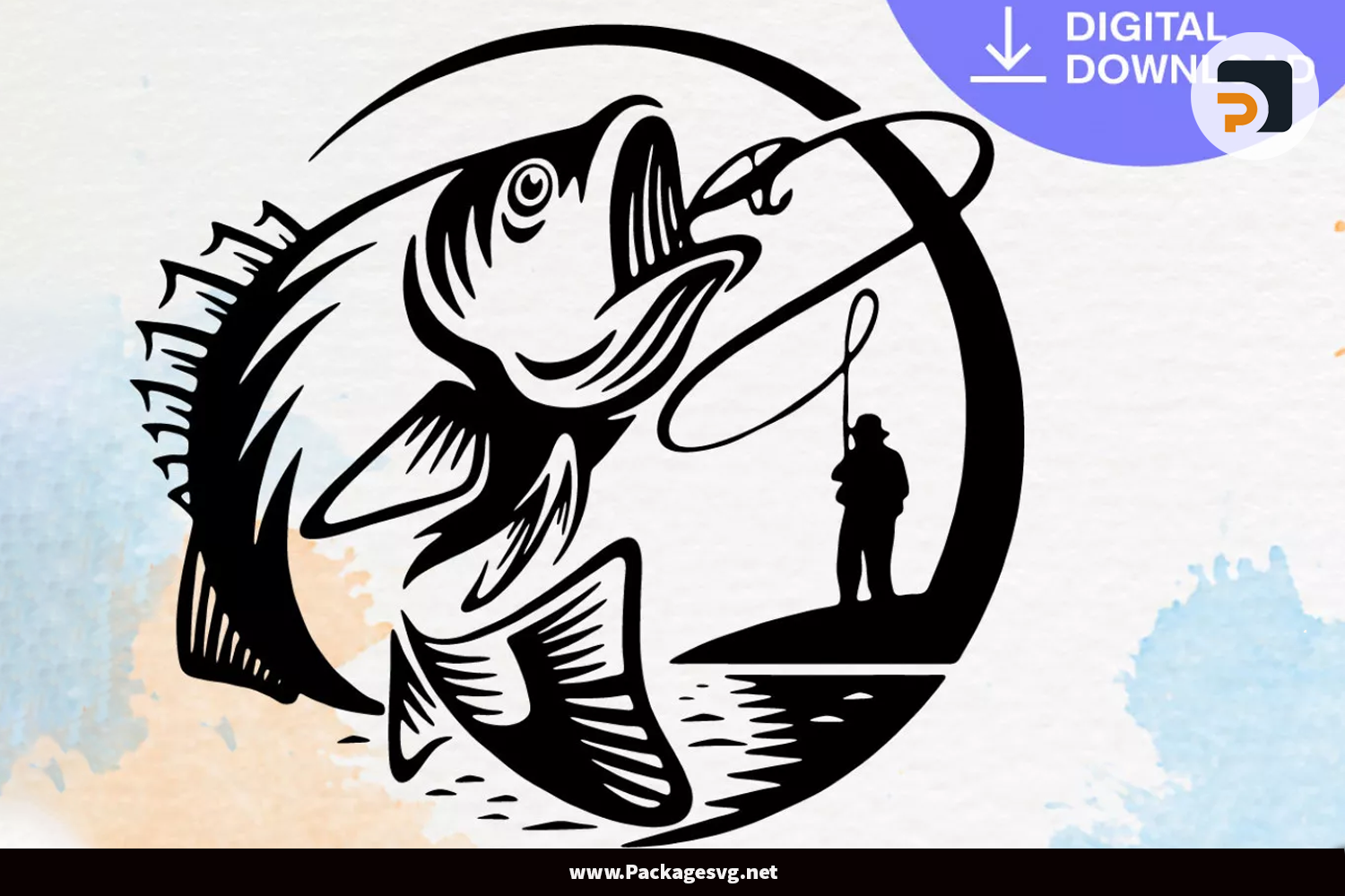 Fisherman Catching Fish SVG PNG EPS DXF PDF