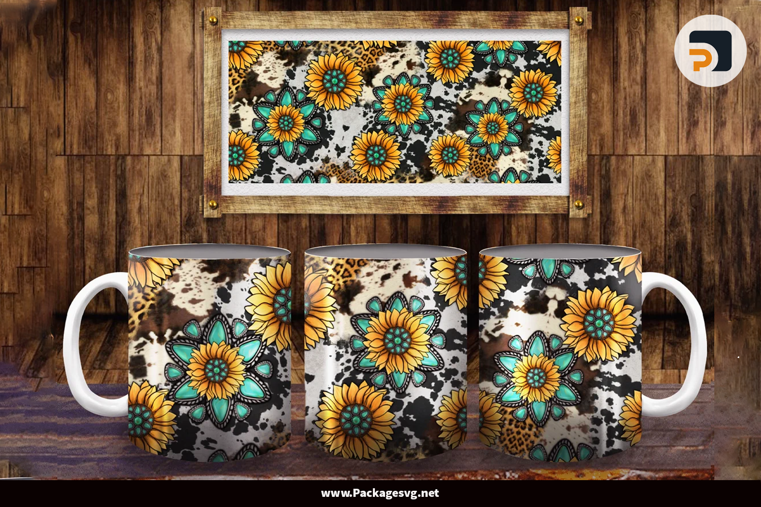 Gemstone Sunflower Cowhide Leopard 11oz and 15oz Mug PNG Sublimation Designs Digital Download