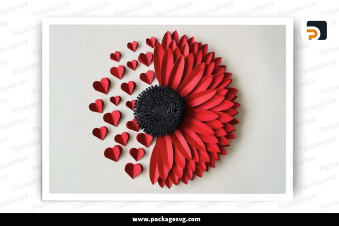 Heart Sunflower SVG Paper Cut, Home Decor Template Digital Download