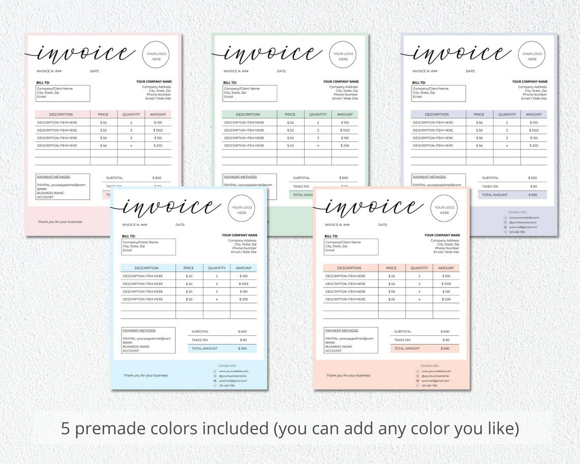 Editable And Printable Order Form 5 Premade Colors|||||