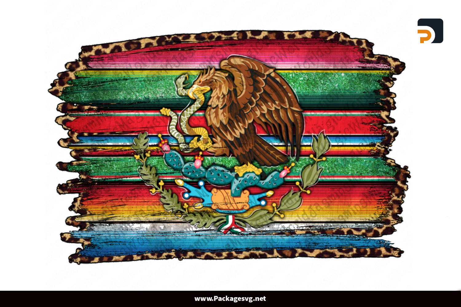 Leopard Serape Mexican Flag Distressed Background PNG Sublimation Design Digital Download||