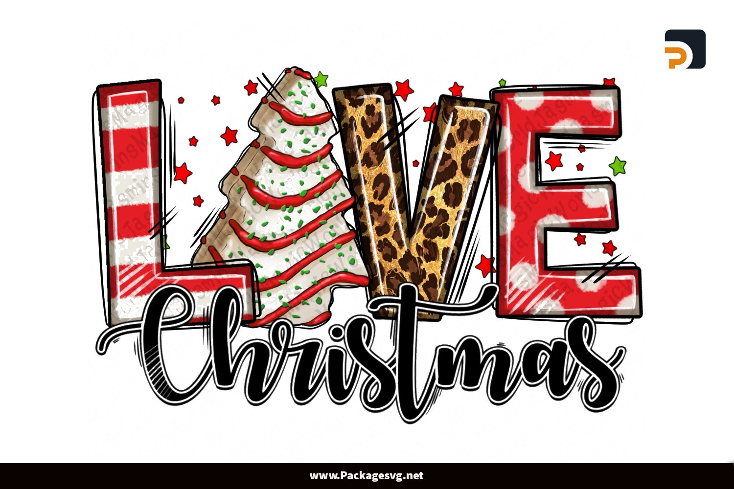 Love Christmas Tree Cake PNG Sublimation Design Digital Download||
