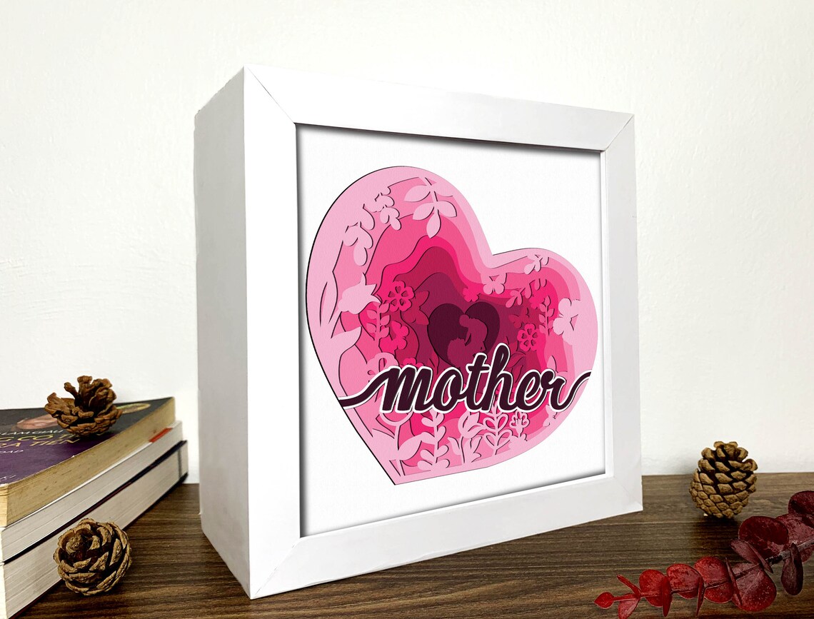 3D Love Mom Papercut Template Digital Download LEQINEUE||Mother's Day Shadow Box SVG