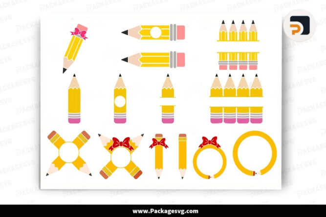 Pencil SVG Bundle, School Monogram SVG PNG DXF EPS JPG Digital Download