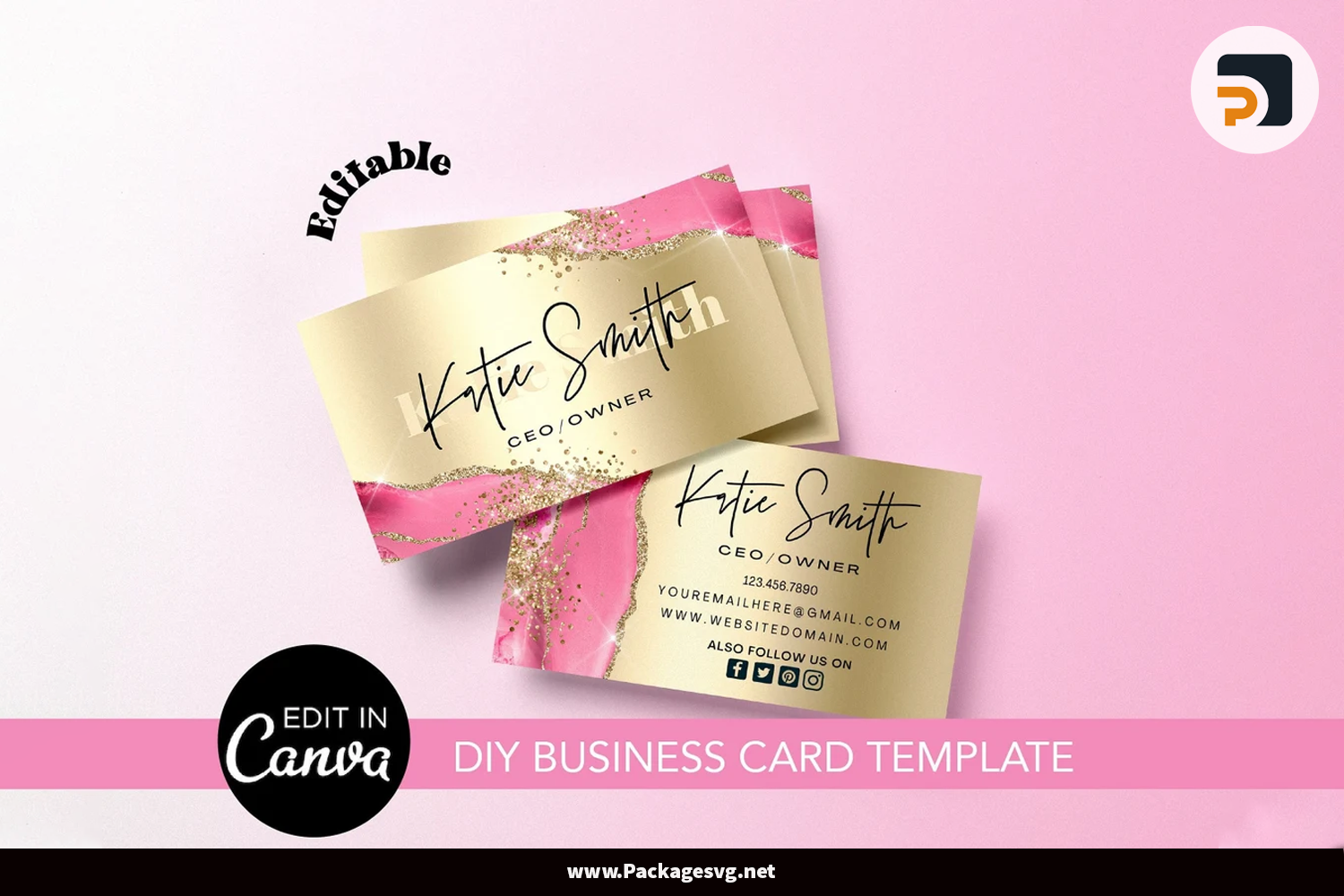 Pink Agate Business Card Canva Template
