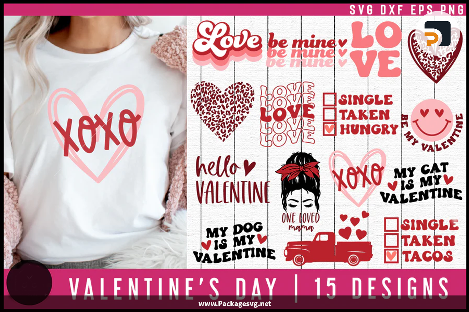 Pink Valentine's Day Bundle SVG PNG EPS DXF