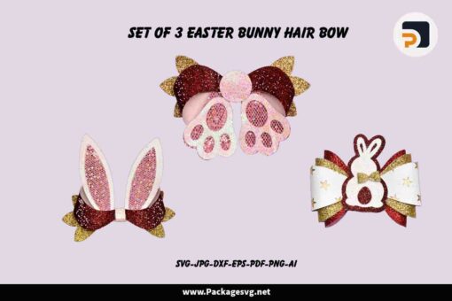 Set of 3 Easter Bunny Hair Bow SVG PNG EPS DXF JPG PDF AI Digital Download LF0WHEP2|||