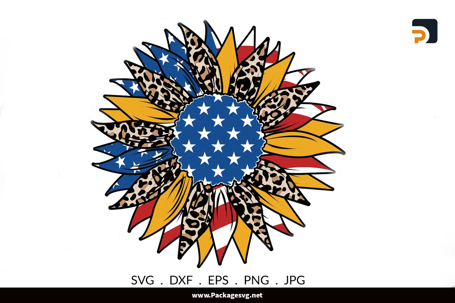 Sunflower Leopard American Flag SVG PNG DXF EPS JPG Digital Download||||||