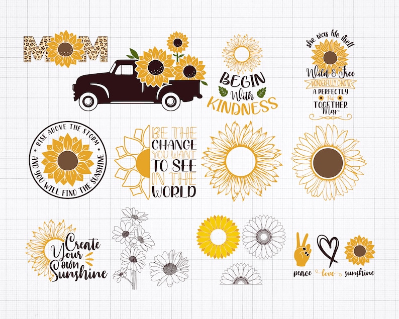 31 Sunflower Designs SVG PNG EPS PDF DXF Digital Download LBUJMKXT|||