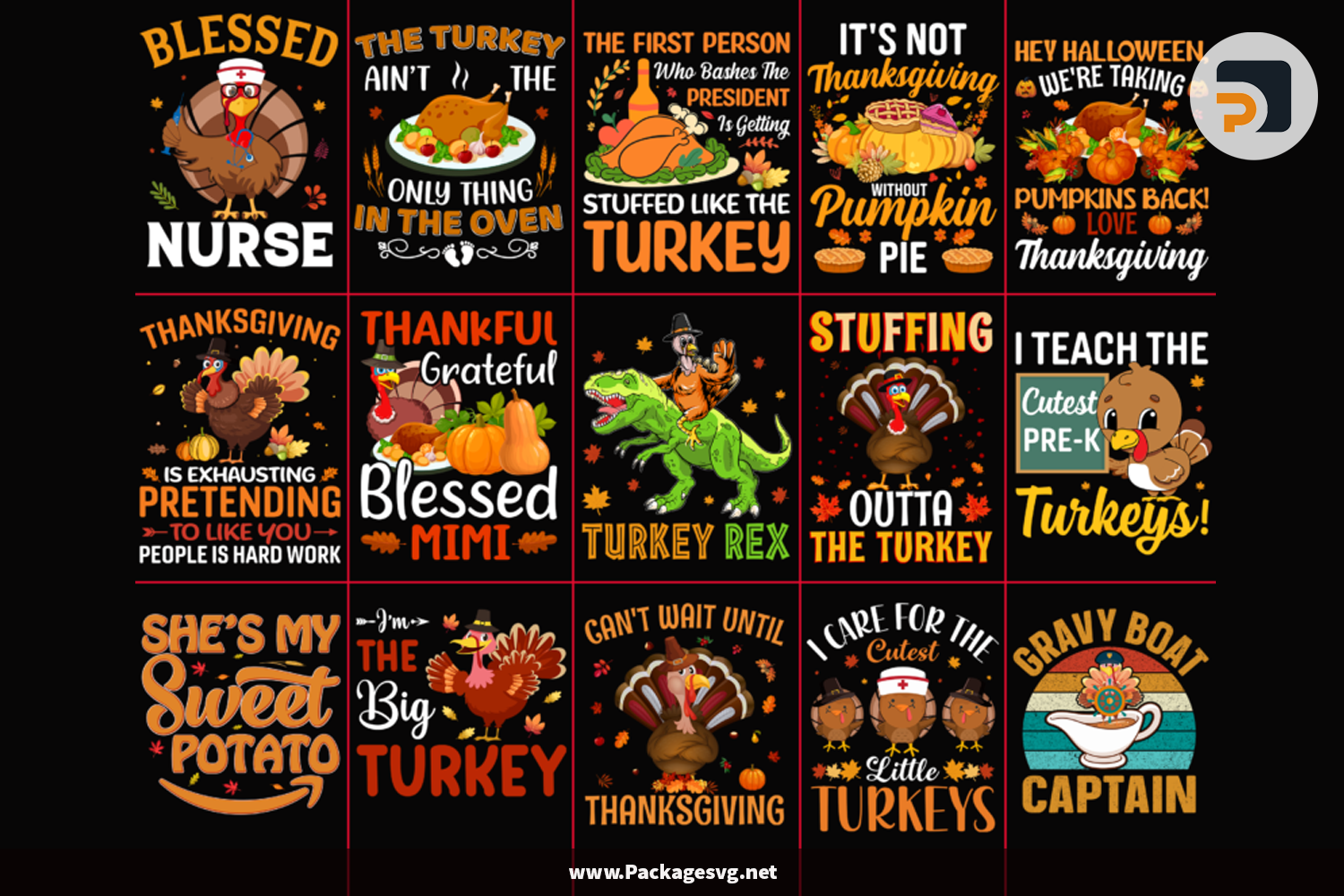 Thanksgiving Turkey Bundle 15 Designs SVG PNG EPS