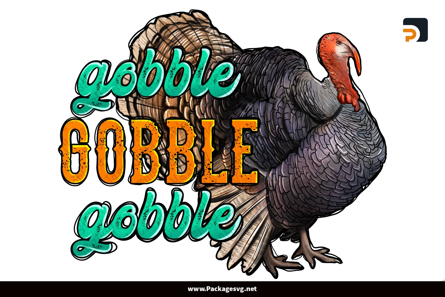 Thanksgiving Turkey Gobble Gobble PNG Sublimation Design Digital Download||