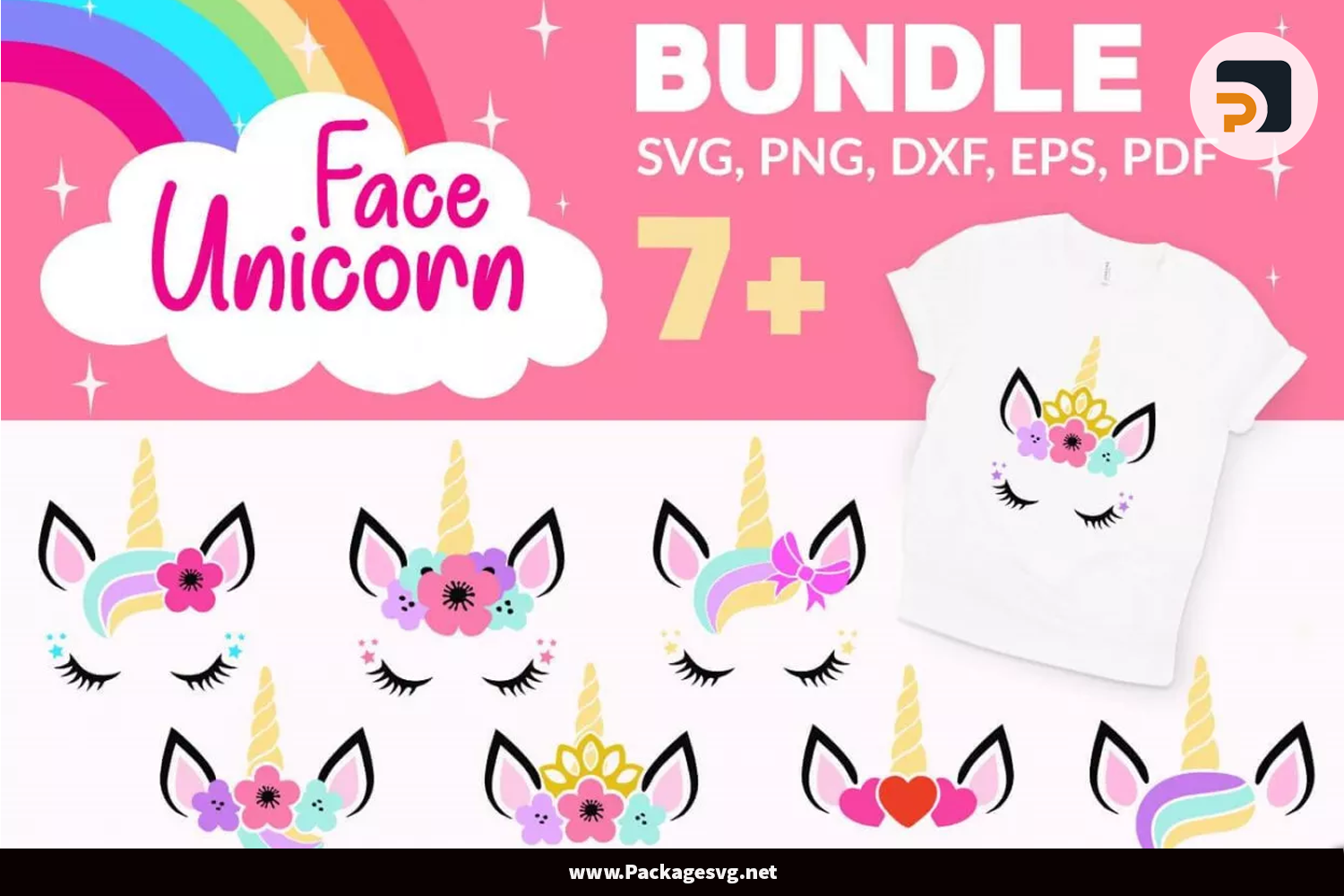 Unicorn Face Bundle SVG PNG EPS DXF PDF