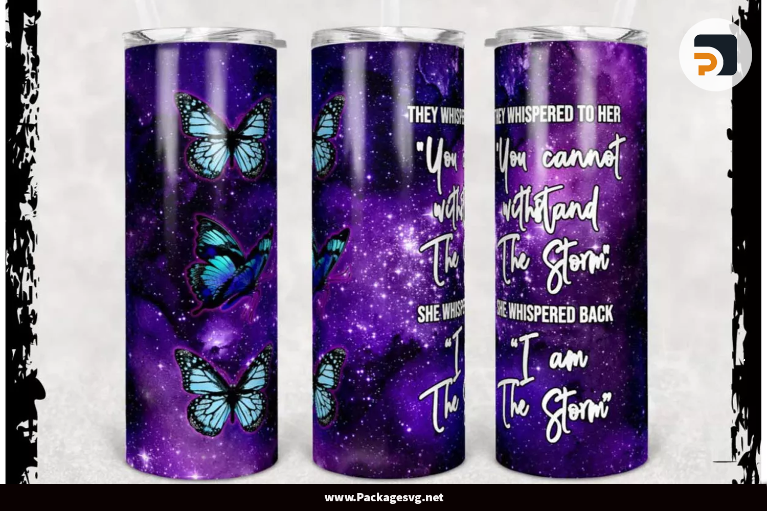 Violet Butterfly 20oz Skinny Tumbler Template PNG