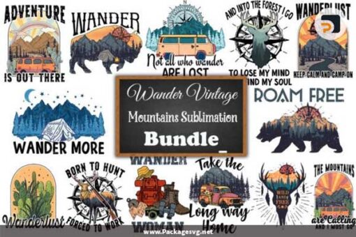 Wander Vintage Mountains Sublimation Bundle PNG Digital Download LCPX9FUF