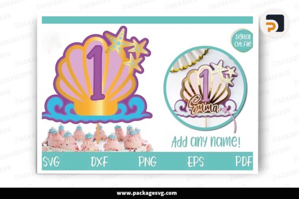 1st Birthday Mermaid Cake Topper Layered Free Download