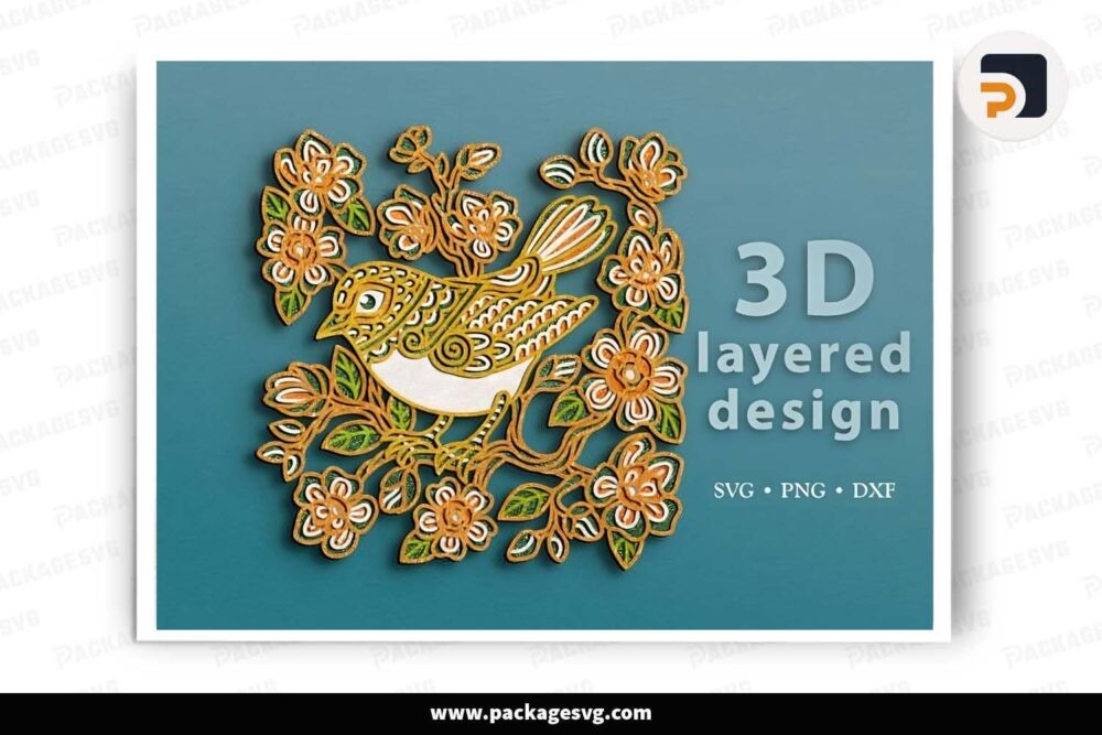 3D Floral Bird Layered, SVG Template For Cricut LHZNL8CH