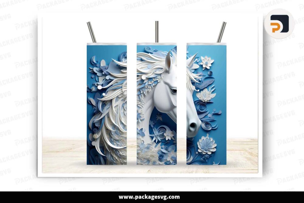3D Flowers Horse Template, 20oz Skinny Tumbler Wrap LI5F266K