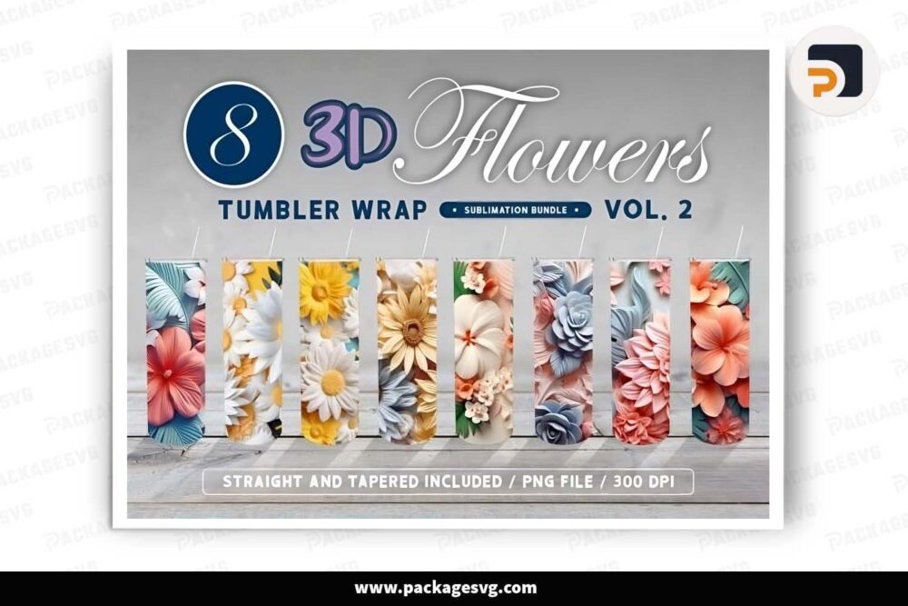3D Flowers Template Bundle, 8 PNG Tumbler Wrap LI8HB7AP