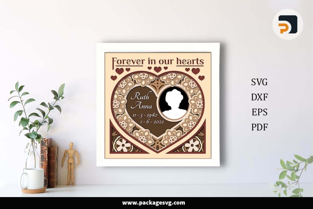 3D Forever In Our Heart Shadow Box, Personalized Memorial Template For Cricut LHFYH7VQ