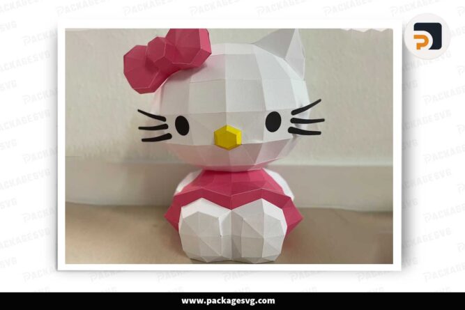 3D Hello Kitty Paper Craft, SVG Template For Cricut LHH2PLBS