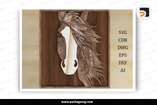 3D Multilayered Horse, SVG Template For Cricut LHR6TUSA