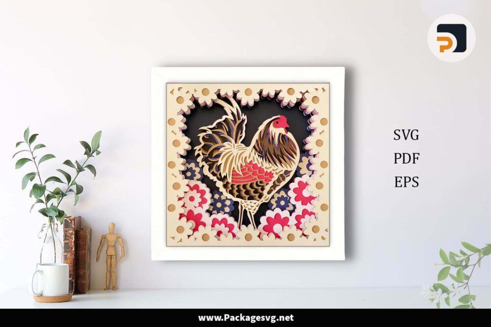 3D Rooster Shadow Box, Floral Template For Cricut LH9Y1DG6